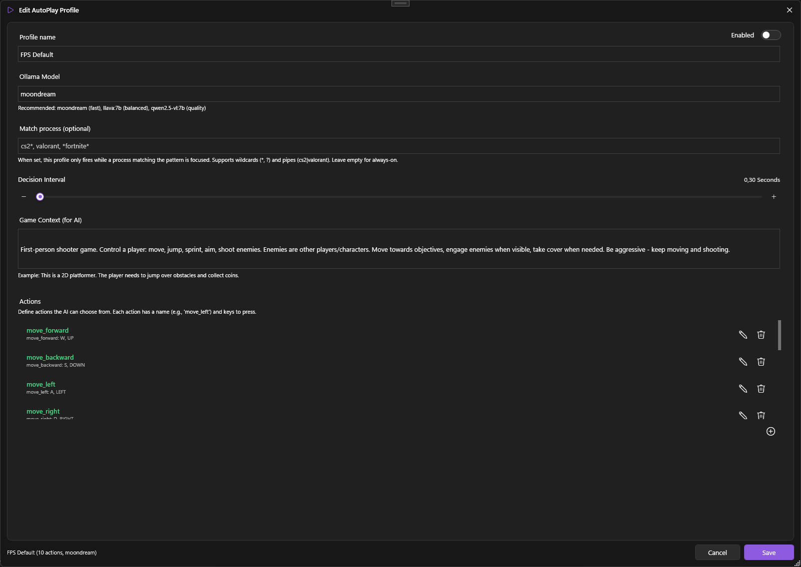 Edit AutoPlay Profile dialog
