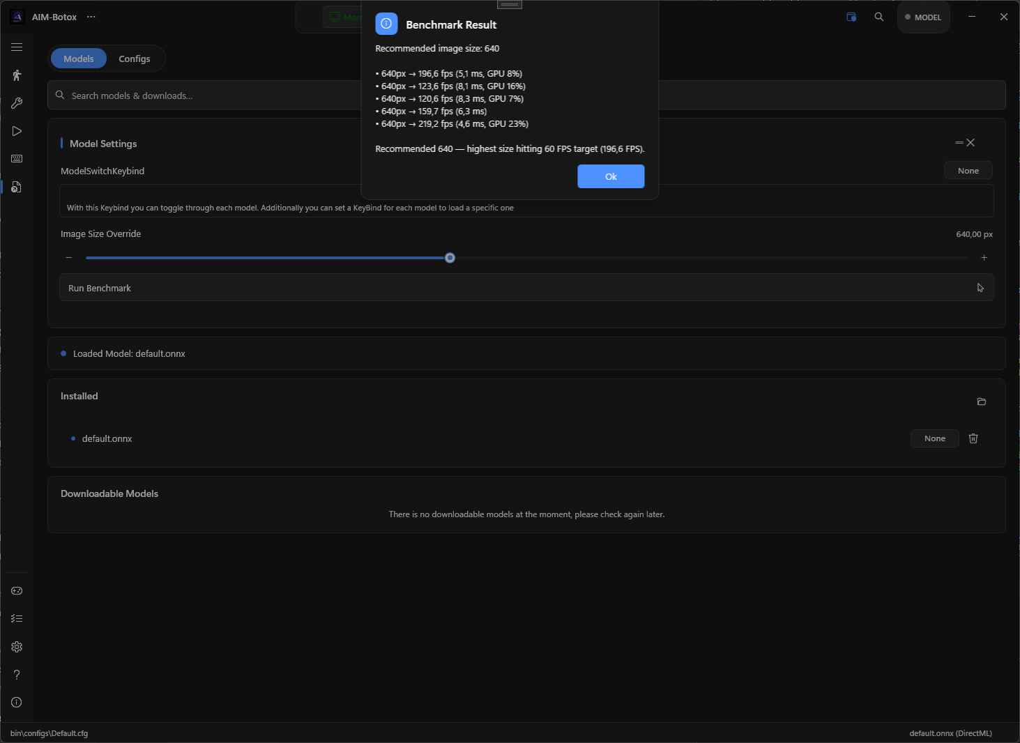 Benchmark results dialog