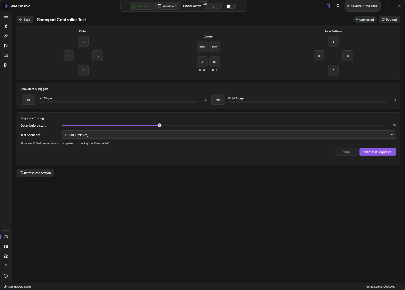 Gamepad Tester window