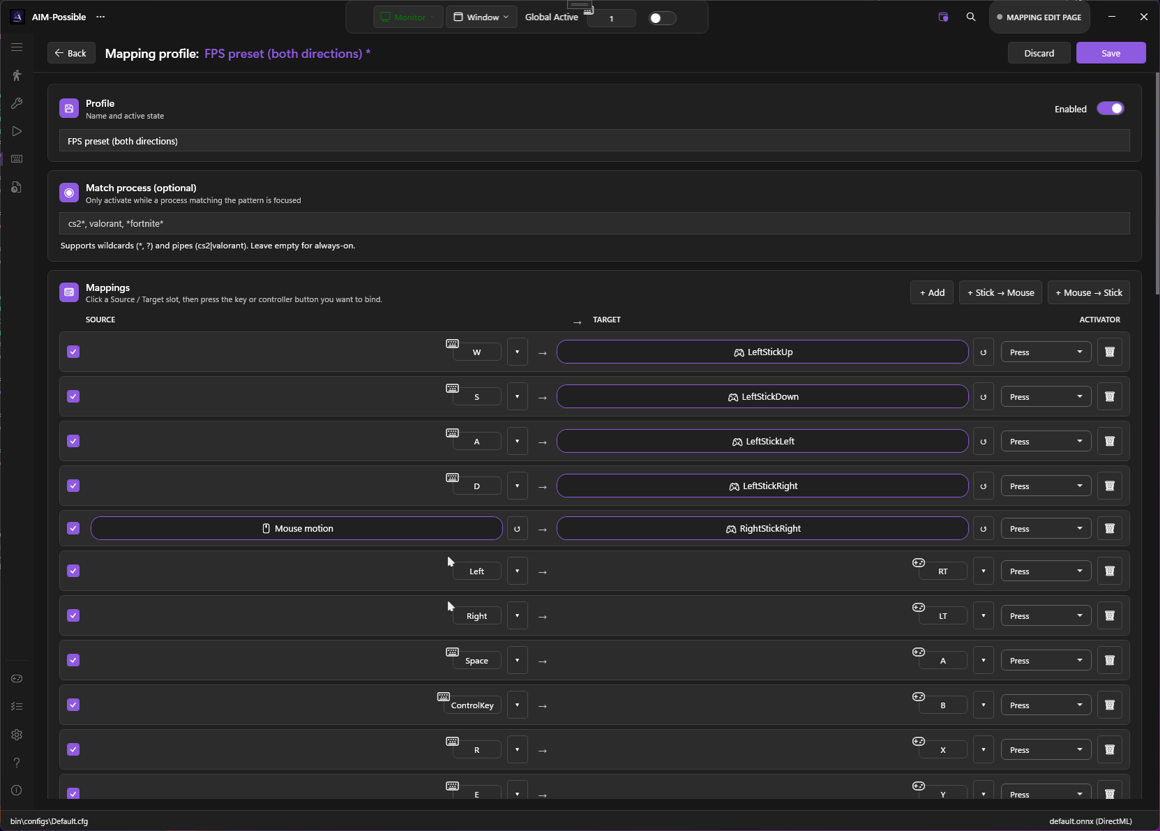 Controller mapping editor