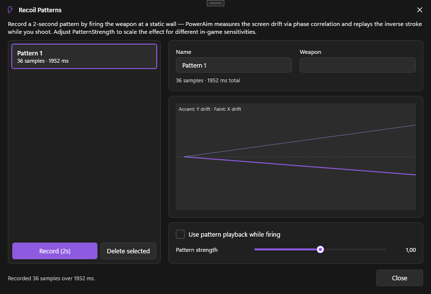 Recoil patterns dialog