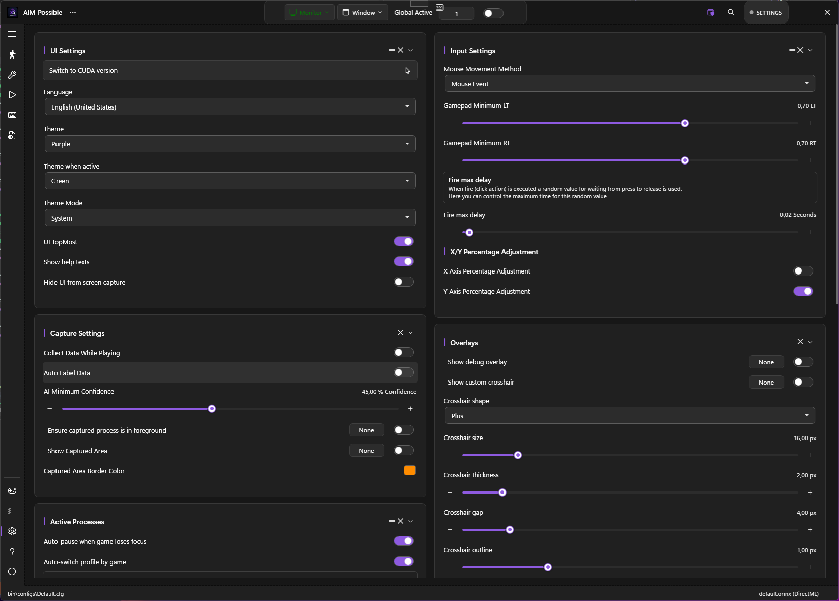 Switch to DirectML / CUDA button on the Settings page