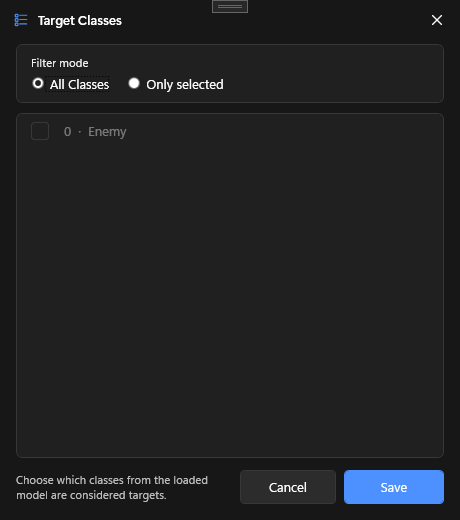 Target Classes dialog